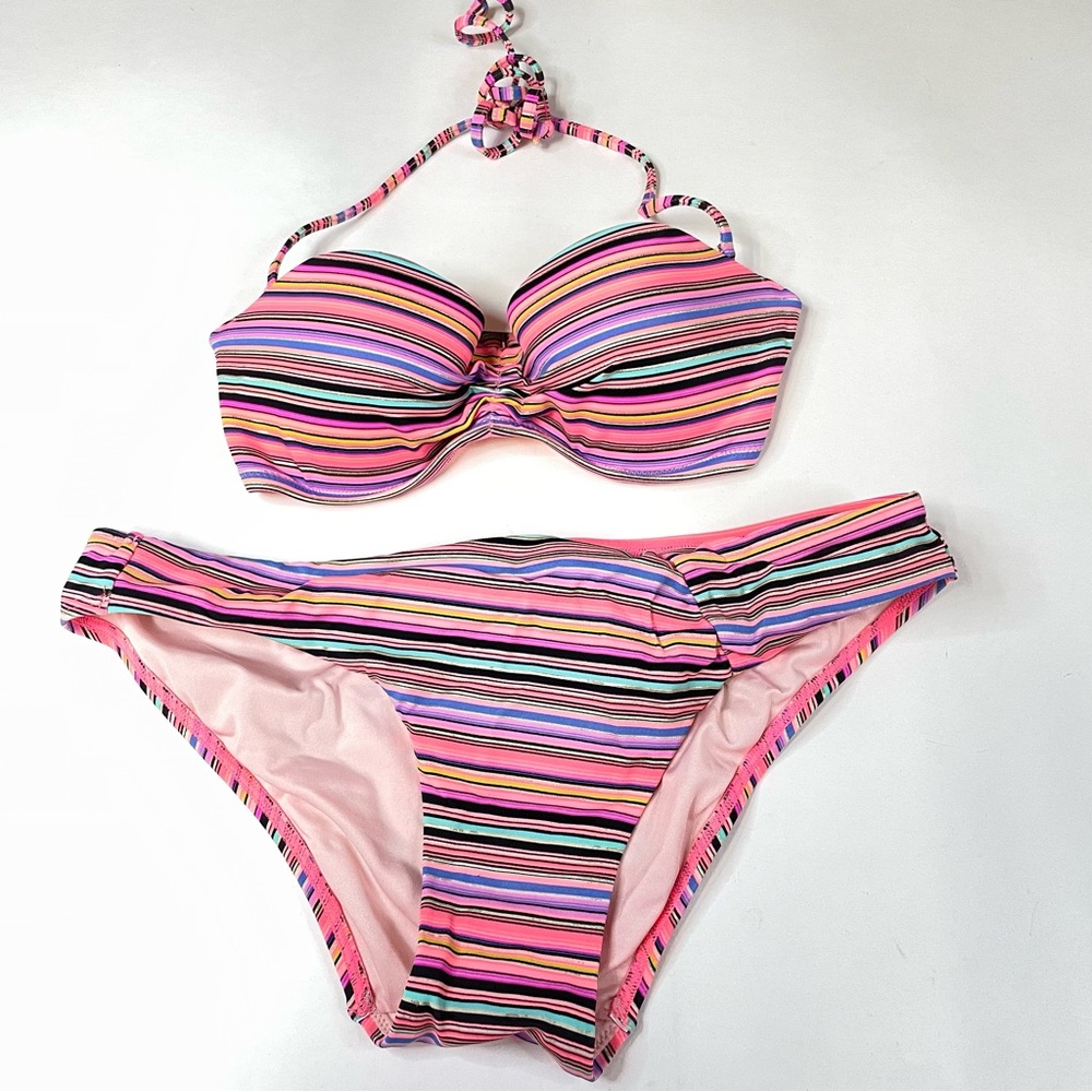 Victorias Secret Bikini Set 32B Flirt Bandeau Medium Unforgettable 8KP Pink 1288